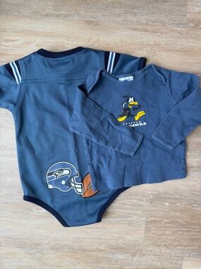 Seattle Seahawks NFL Navy Kids One-Piece Set - Long Sleeve Bodysuit